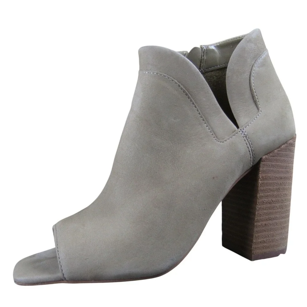 Vince Camuto Fedrilla Women's 6.5 Taupe Suede Open-Toe Bootie Block Heel‎ Chic